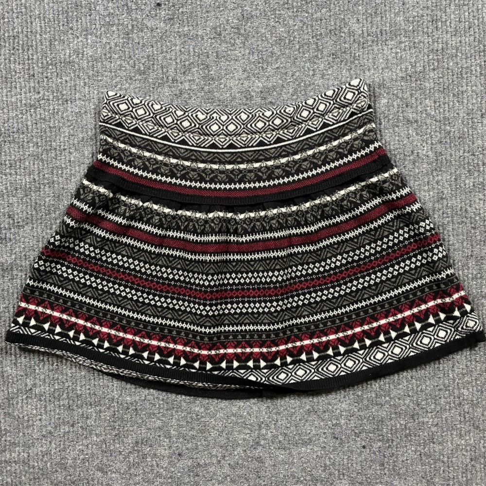 Princess Vera Wang Womens Skirt Size XL Fair Isle Knit Mini Black Red Boho
